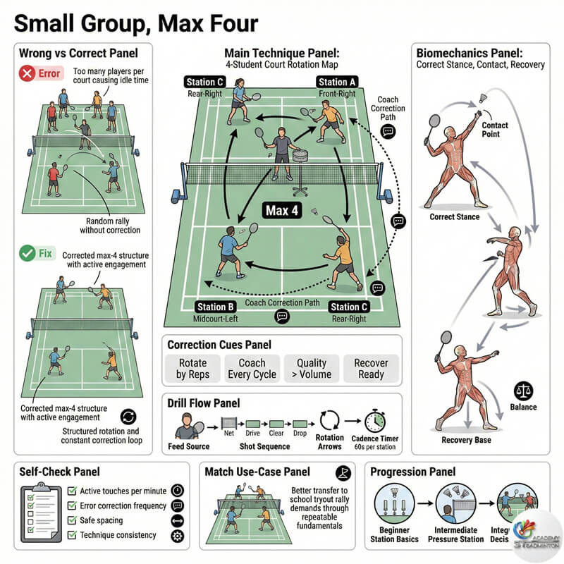 甲洞小组羽毛球训练每场最多4名学生