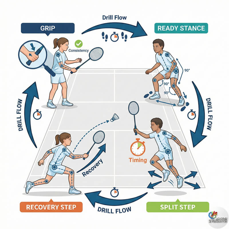 Structured foundation badminton training for kids at Taman Maluri