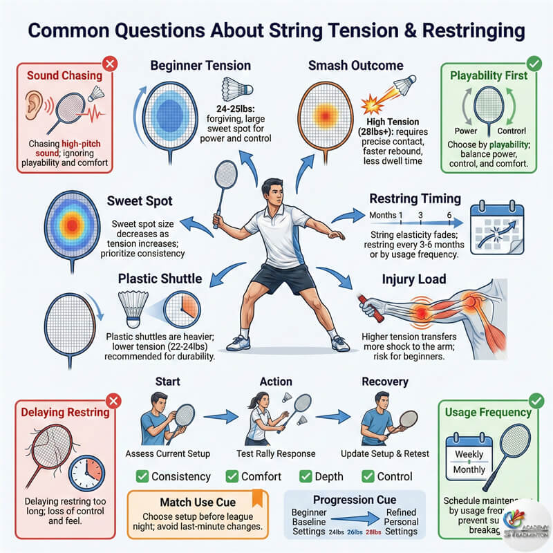Student checking racket frame integrity before restringing