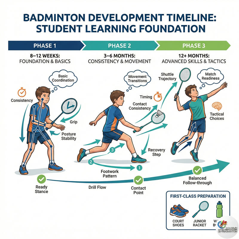 Student learning correct badminton foundation at Taman Maluri