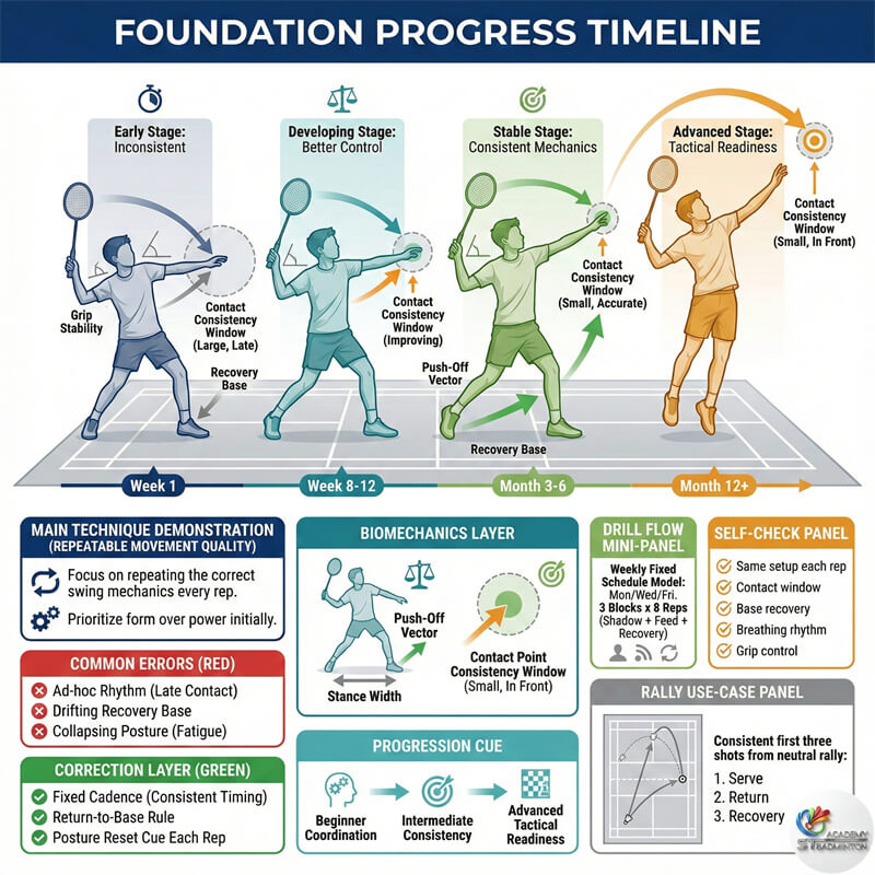 Student learning correct badminton foundation in Klang