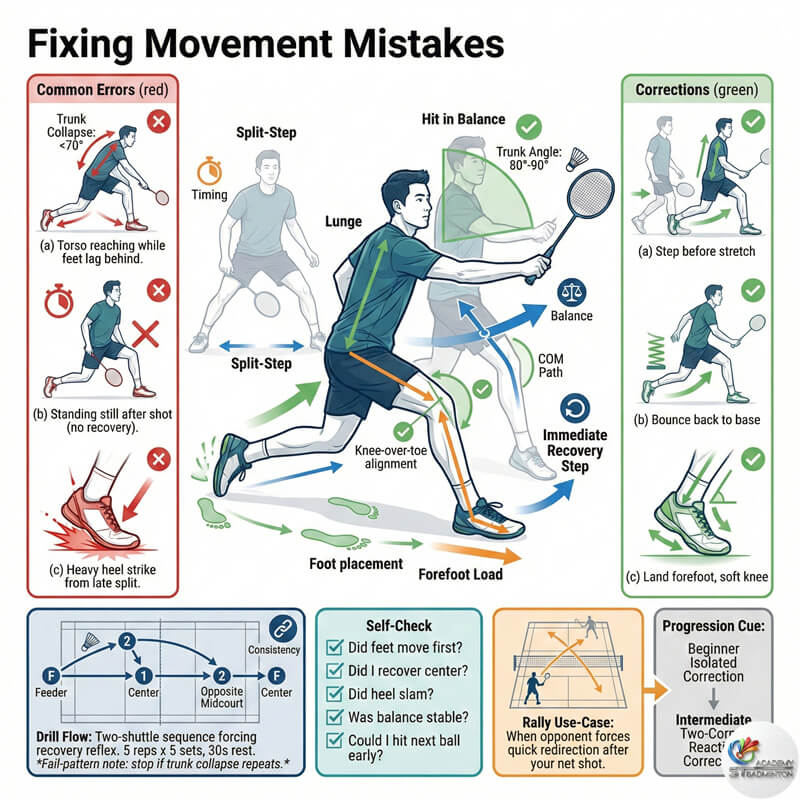 Học viên thực hành bước hồi vị trong cầu lông để cải thiện hiệu quả bao sân