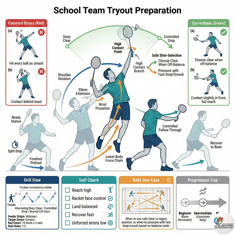 学生在甲洞练习羽毛球选拔备战，专注于特定的战术击球机制