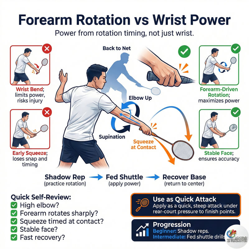 Student practicing the recoil action and recovery step after a backhand smash
