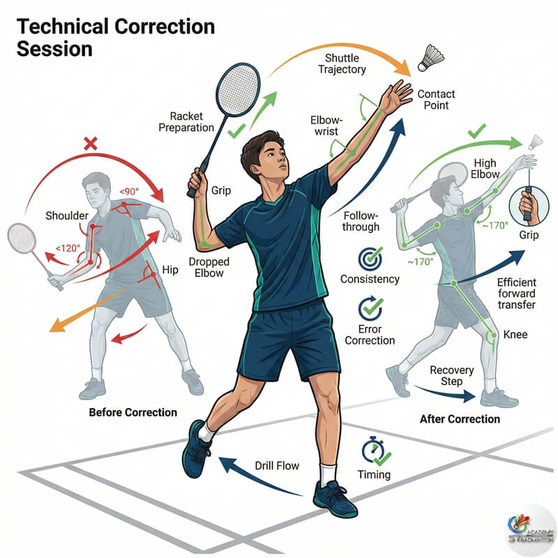 Technical correction results for student badminton training