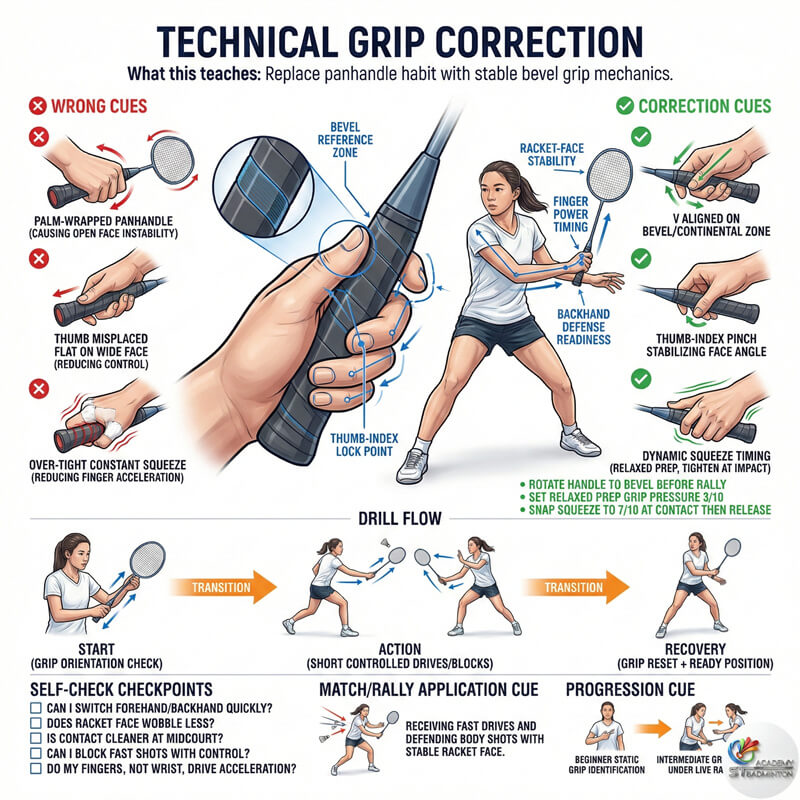 Technical grip correction for girls badminton students in Klang