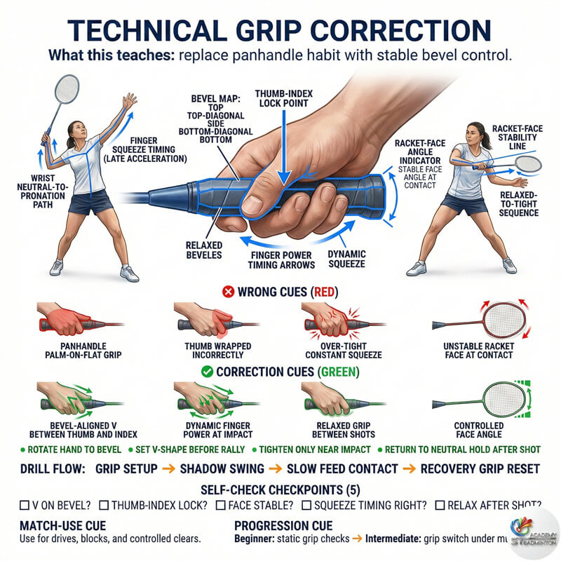 Technical grip correction for women badminton students in Klang