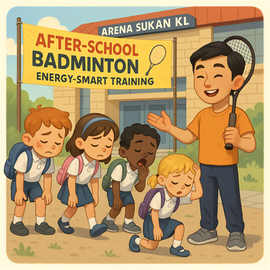 After‑school badminton coach training kids from SK Wangsa Jaya Setapak