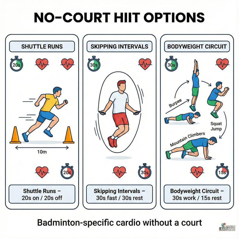 Coach leading badminton stamina training session using HIIT format in Kuala Lumpur