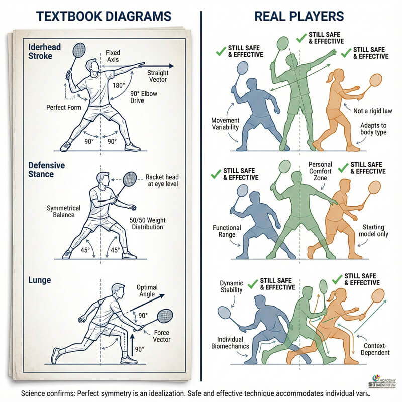 Comparison of standard textbook badminton stance versus adapted stance for different body types in Kuala Lumpur