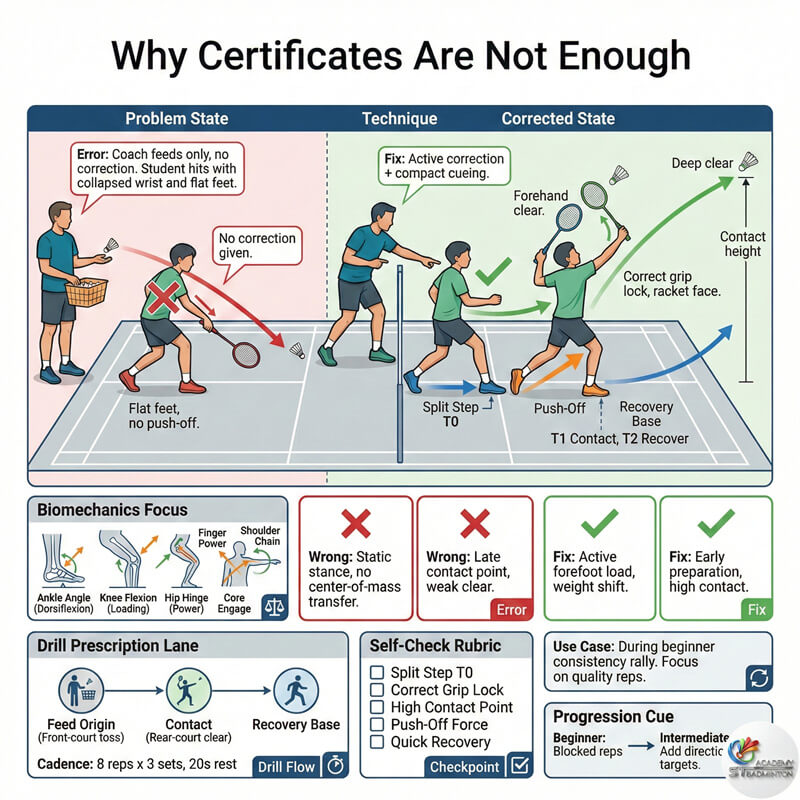 BAM certified coach teaching basic grips to beginners at ST Badminton Academy in Setapak