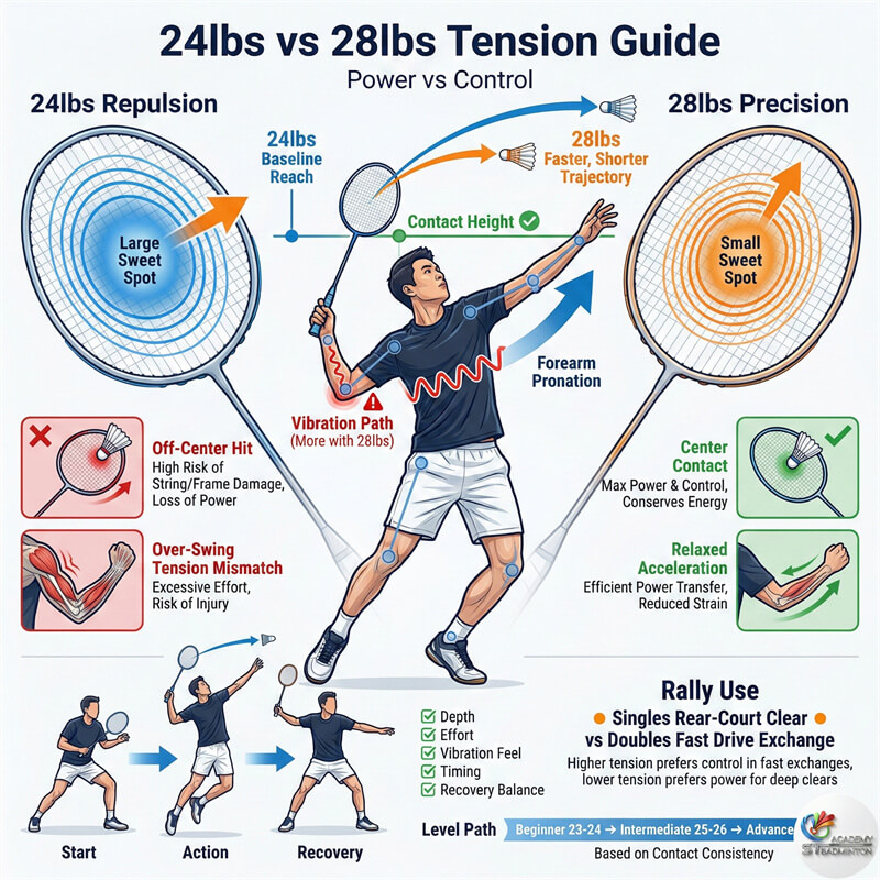 Coach explaining badminton string tension differences to students in Kepong
