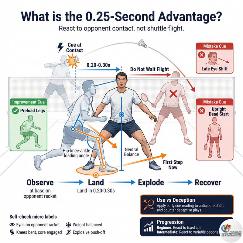 Coach explaining split-step timing and ready stance width for court speed