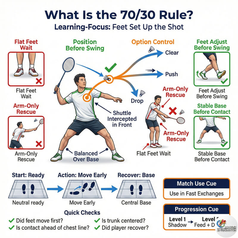 Coach explaining the chain reaction of late contact in badminton rallies