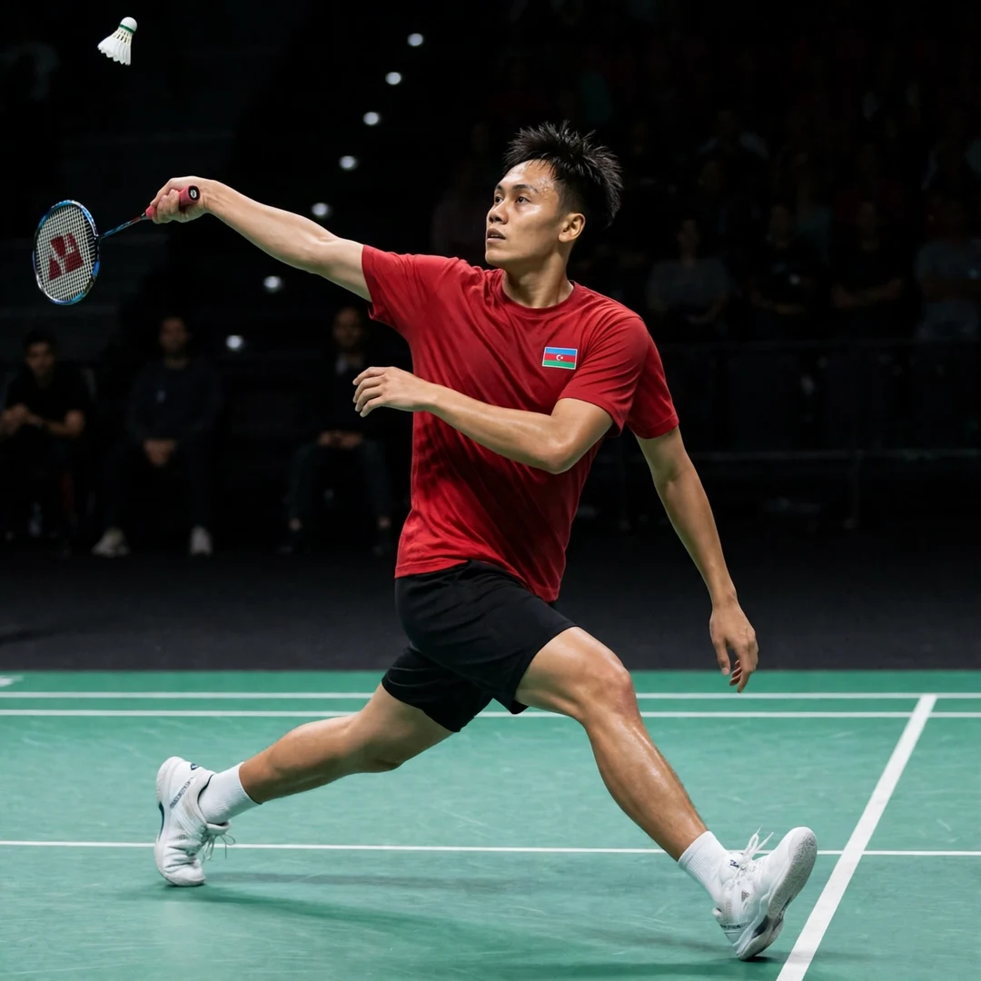 Ade Resky Dwicahyo stretched out on the backhand side (AI-generated) Ade Resky Dwicahyo stretched out on the backhand side (AI-generated)