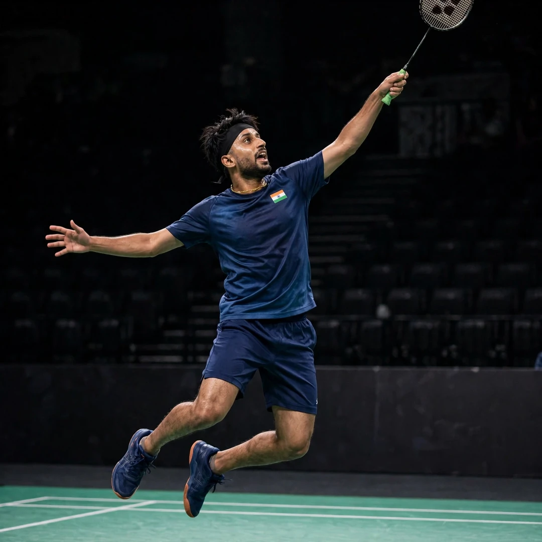 Alap Mishra hitting a jump smash with his right hand (AI-generated) Alap Mishra hitting a jump smash with his right hand (AI-generated)