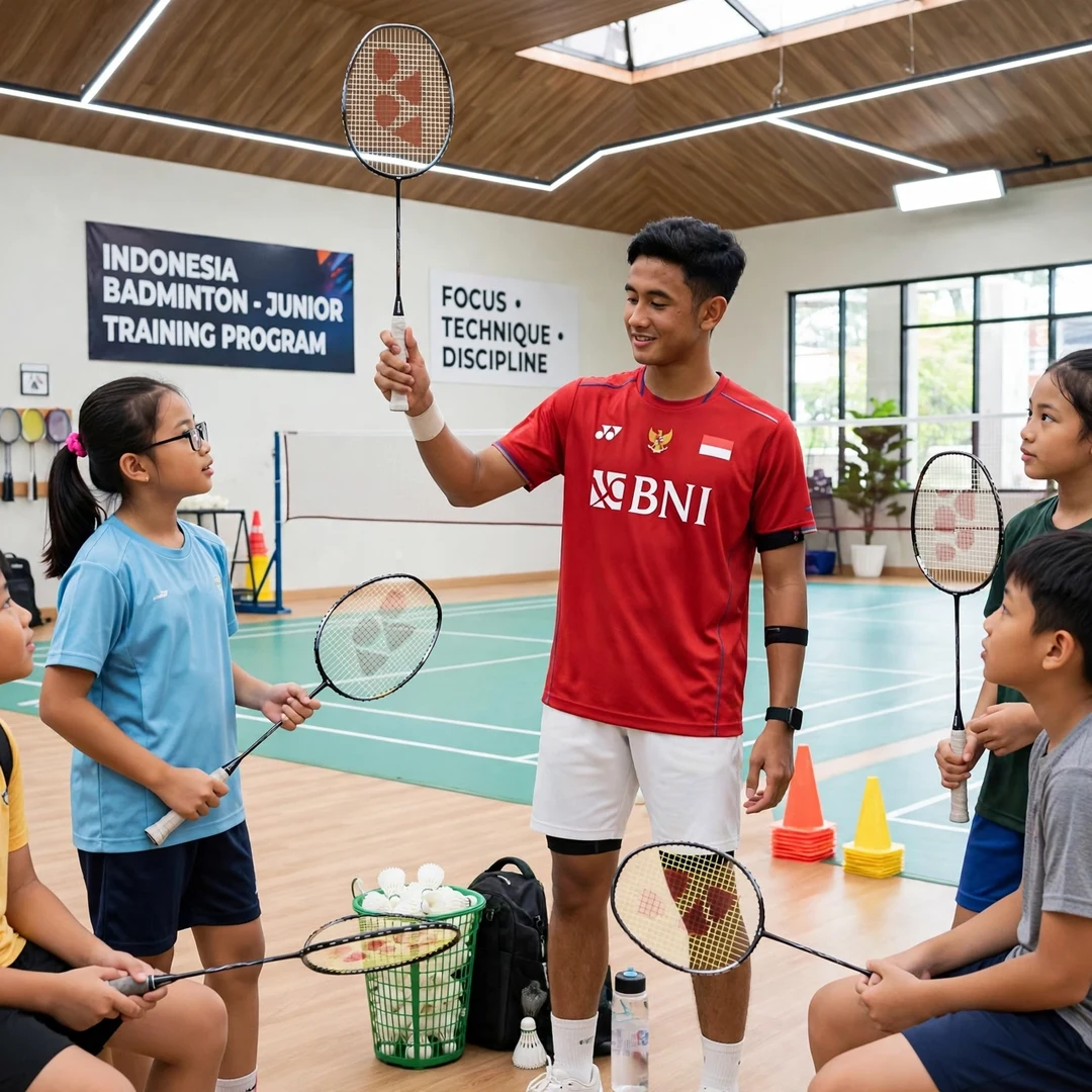 Alwi Farhan serving as a role model for developing players across Southeast Asia Alwi Farhan with junior players at a clinic (AI-generated)