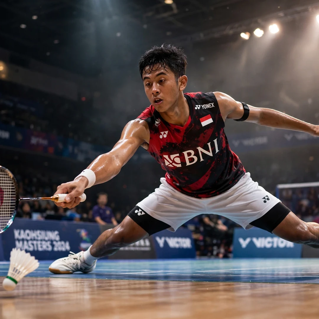 Alwi Farhan showing exceptional court coverage during an extended long rally Alwi Farhan defensive lunge during a long rally (AI-generated)
