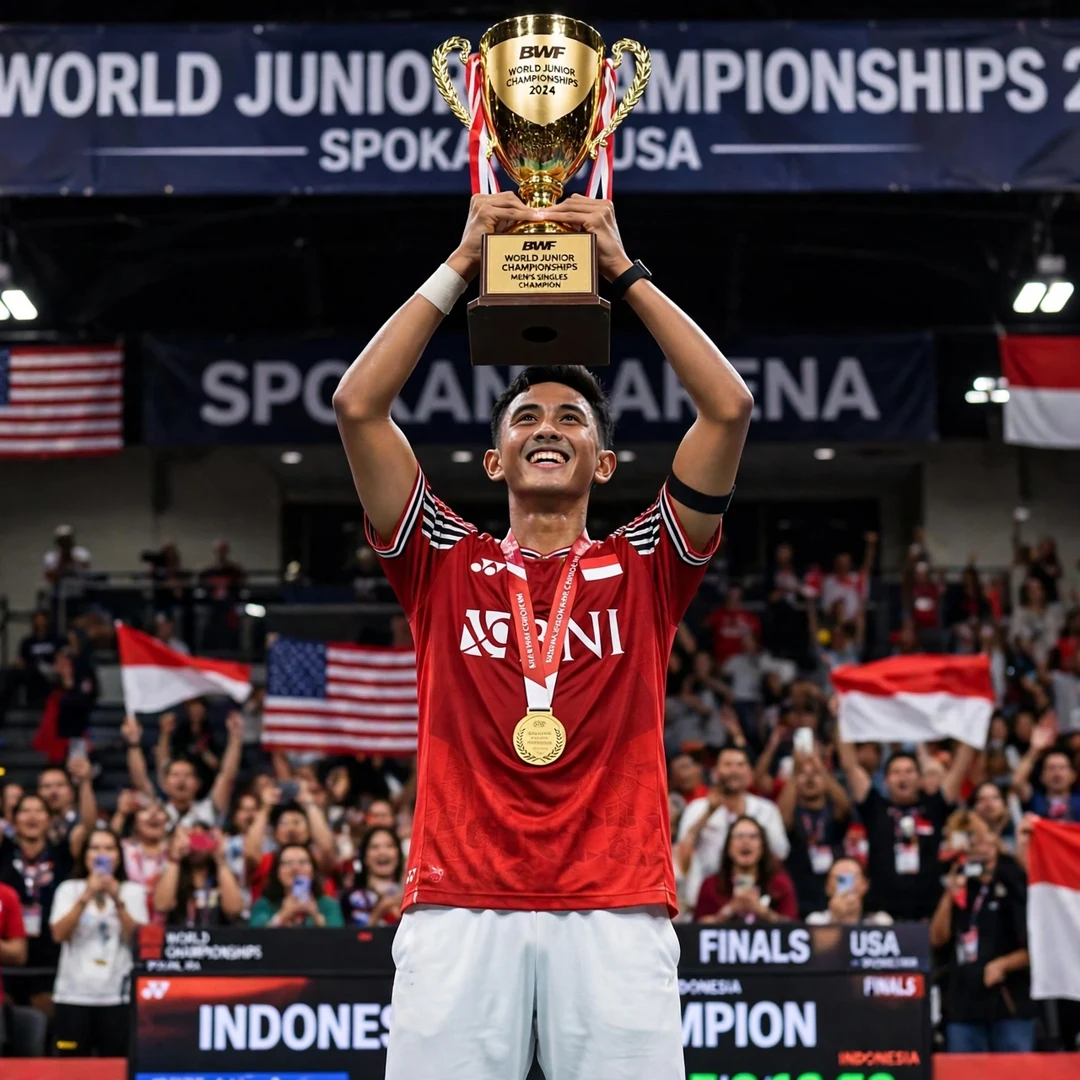 Alwi Farhan celebrating World Junior Championships victory in Spokane Alwi Farhan lifting the World Junior Championships trophy in Spokane 2023 (AI-generated)