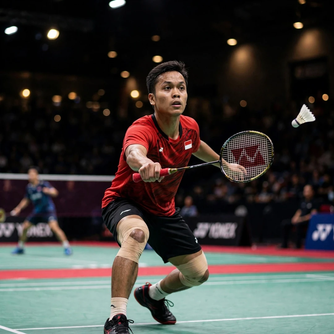 Anthony Sinisuka Ginting during his Giant Killer run at the 2018 China Open (AI-generated) Anthony Sinisuka Ginting during his Giant Killer run at the 2018 China Open (AI-generated)