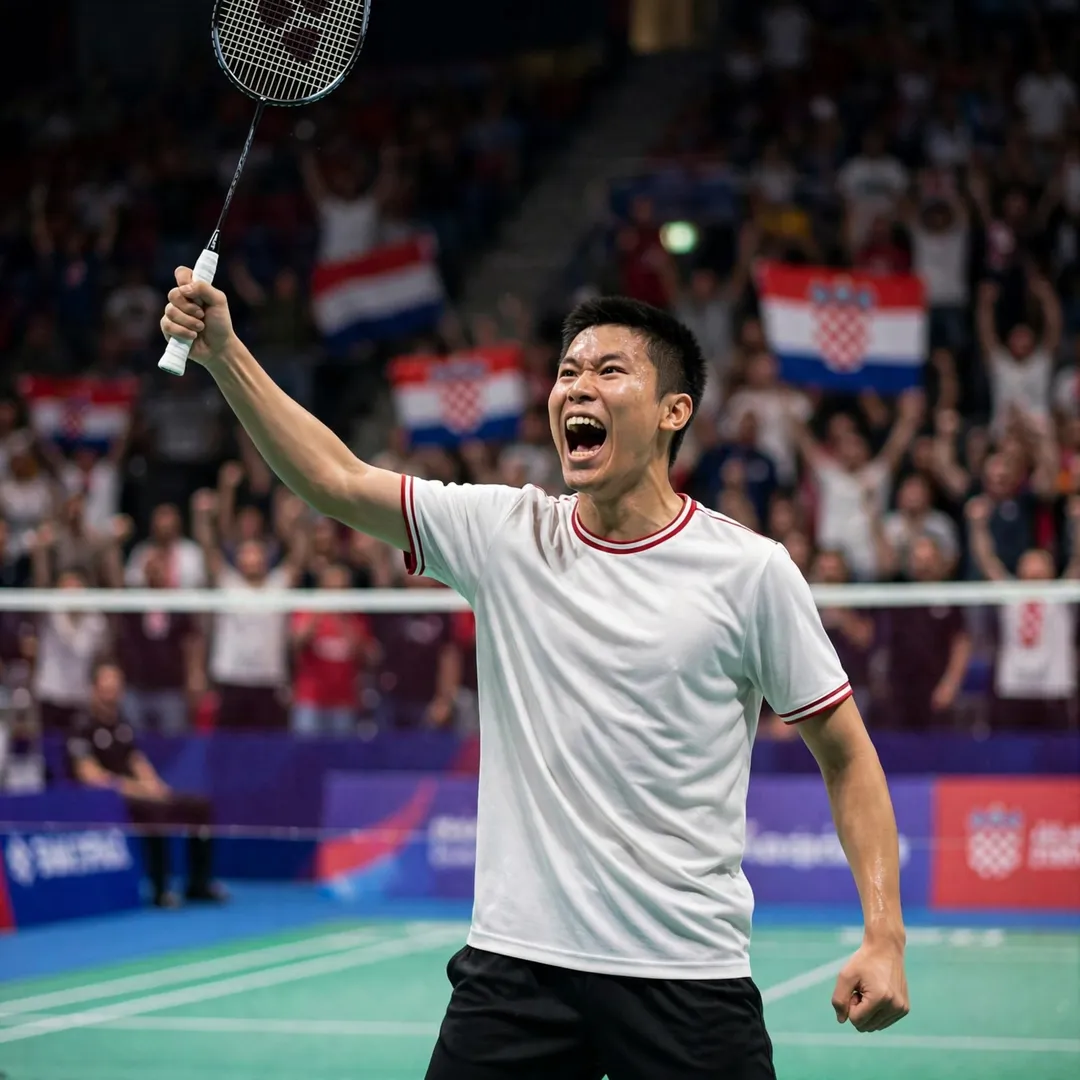 Aria Dinata Aria Dinata celebrating his historic quarter-final win at the European Championships 2025 (AI-generated)