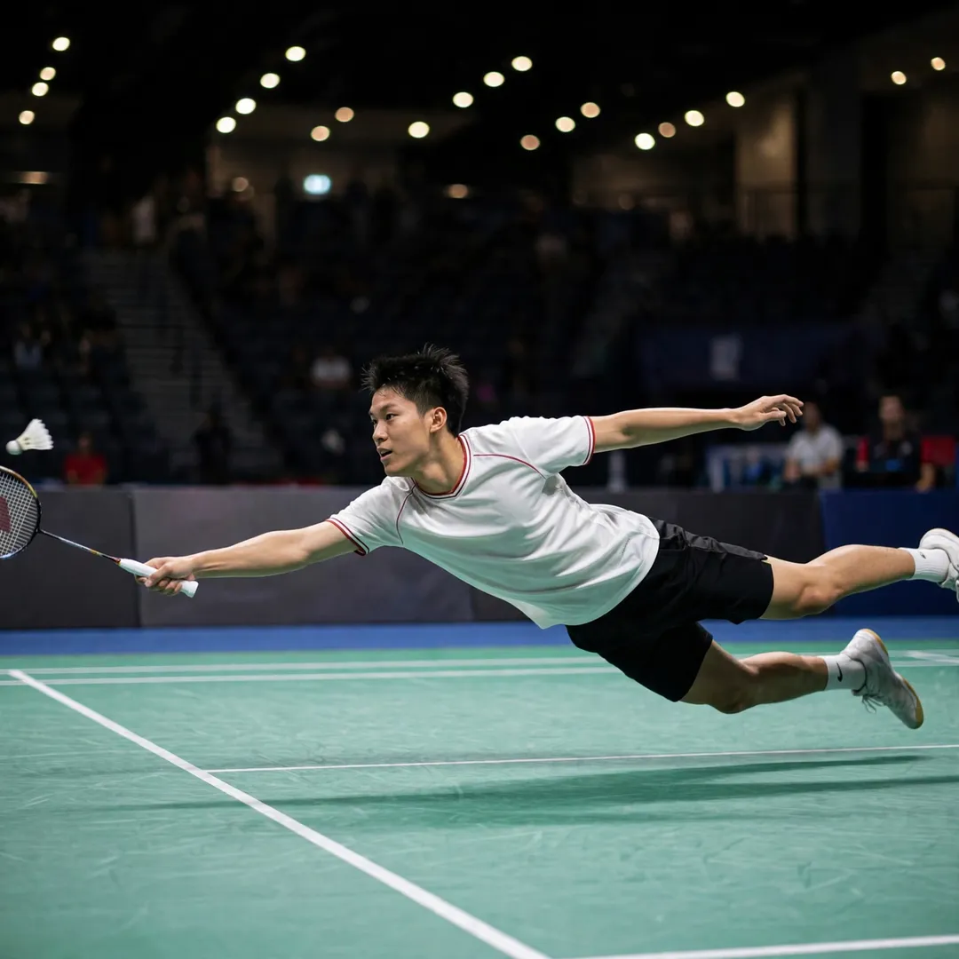 Aria Dinata Aria Dinata diving in defence to retrieve a smash (AI-generated)