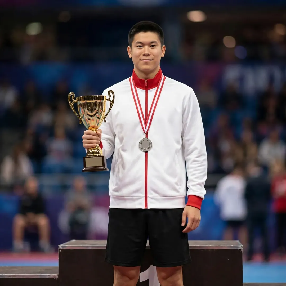 Aria Dinata Aria Dinata on the podium with his silver medal at the Mediterranean Games in Taranto 2026 (AI-generated)