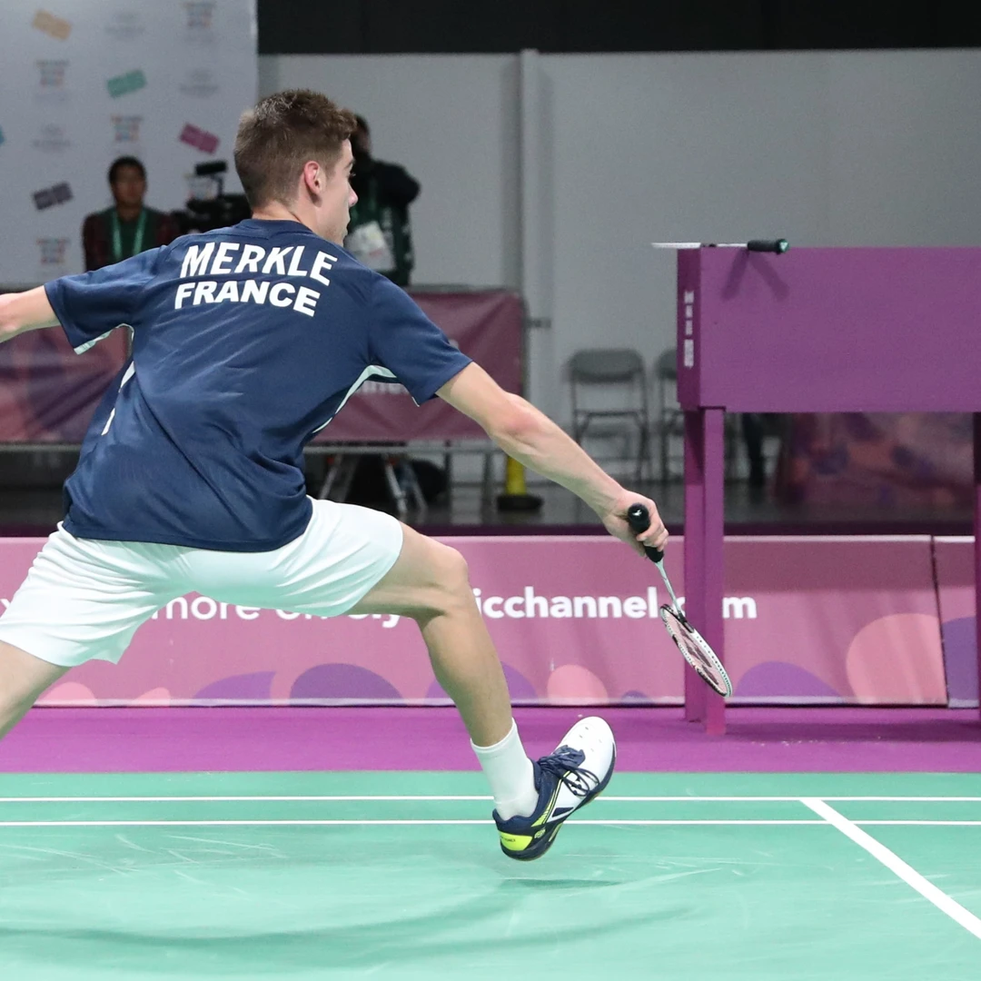 Arnaud Merkle defensive lunge Arnaud Merkle in a full-stretch defensive lunge at the 2018 Youth Olympic Games