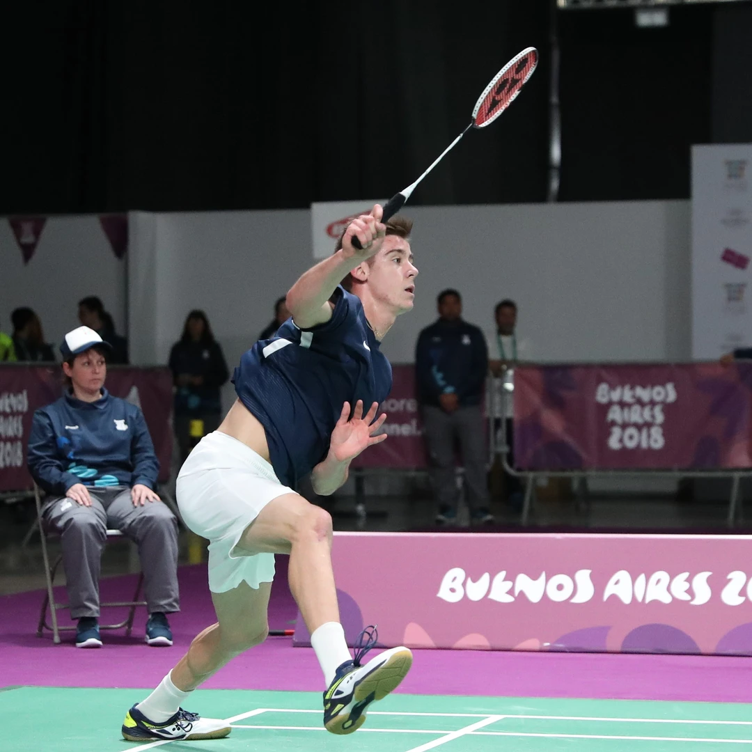 Arnaud Merkle smash Arnaud Merkle coiling into an overhead smash at the 2018 Youth Olympic Games in Buenos Aires