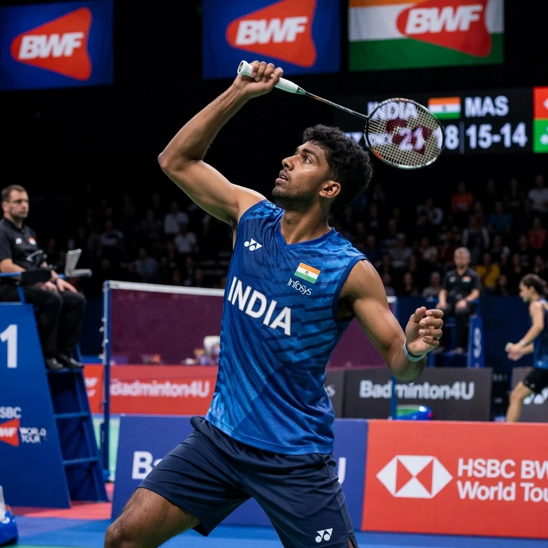 Ayush Shetty backhand clear technique Ayush Shetty backhand technique from the rear court (AI-generated)