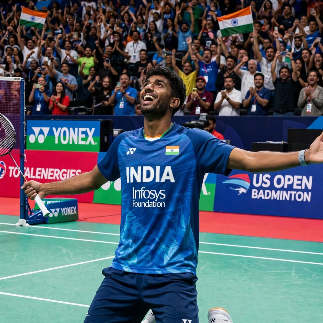 Ayush Shetty U.S. Open 2025 title celebration Ayush Shetty celebrating his 2025 U.S. Open final victory (AI-generated)