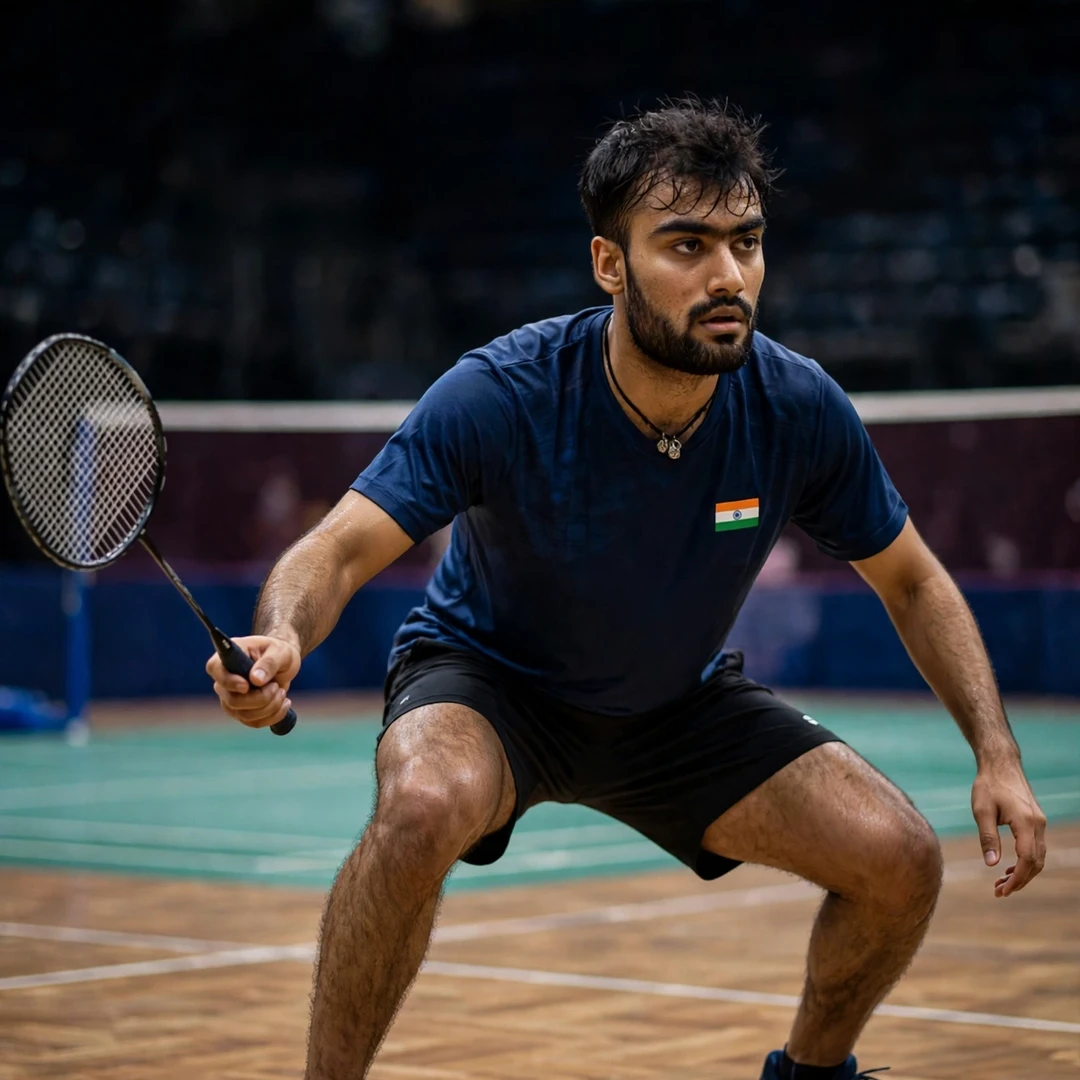 Bharat Raghav in a low defensive crouch (AI-generated) Bharat Raghav in a low defensive crouch (AI-generated)