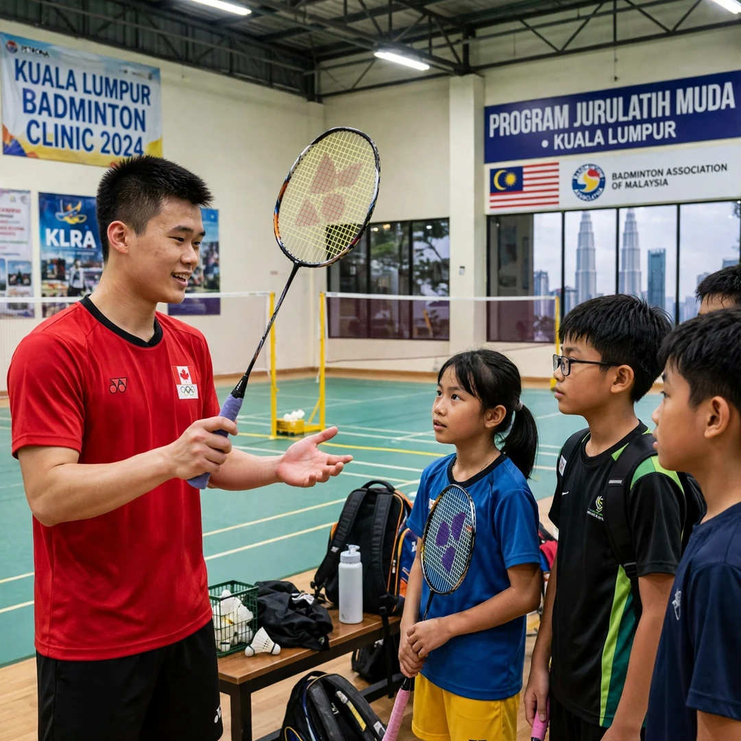 Brian Yang junior clinic Brian Yang coaching junior players at a clinic in Kuala Lumpur (AI-generated)