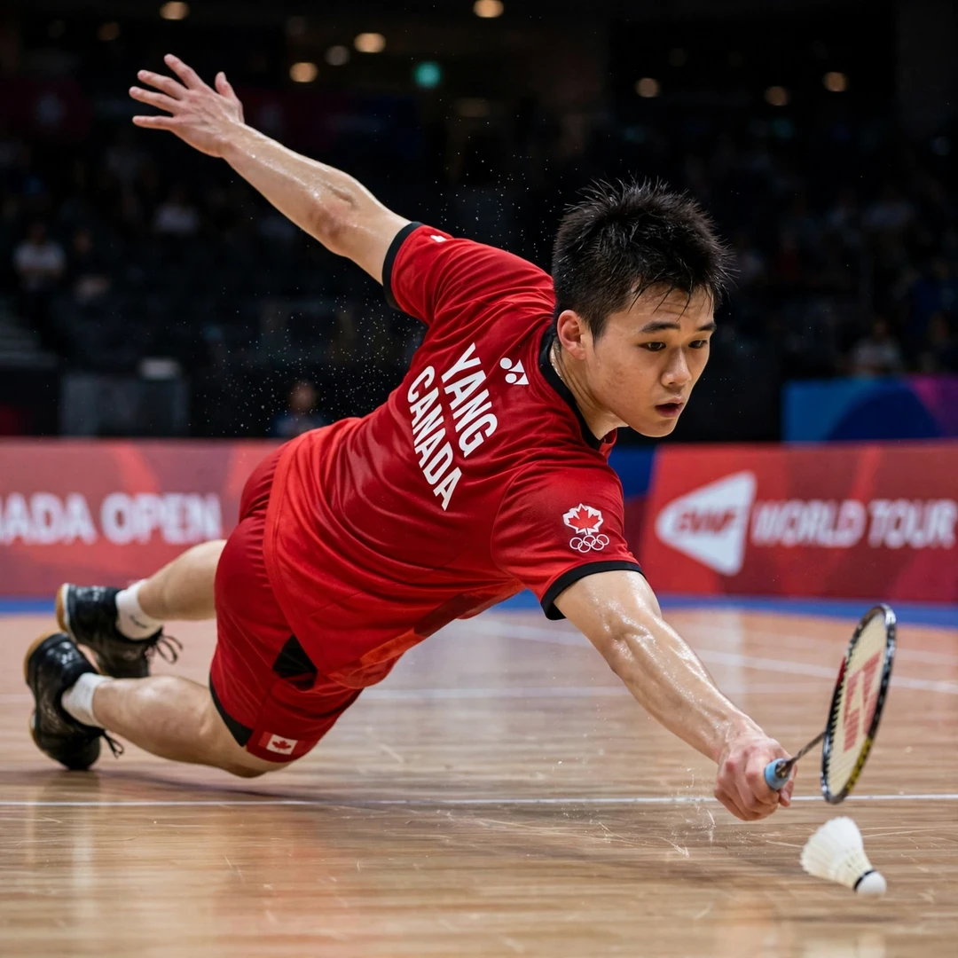 Brian Yang defence Brian Yang diving for a defensive return (AI-generated)