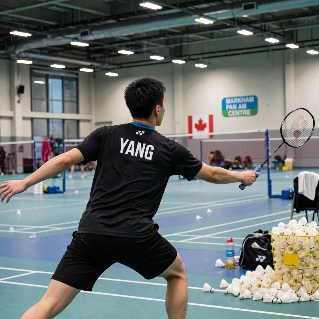 Brian Yang training Brian Yang in a multi-shuttle training drill in Markham (AI-generated)