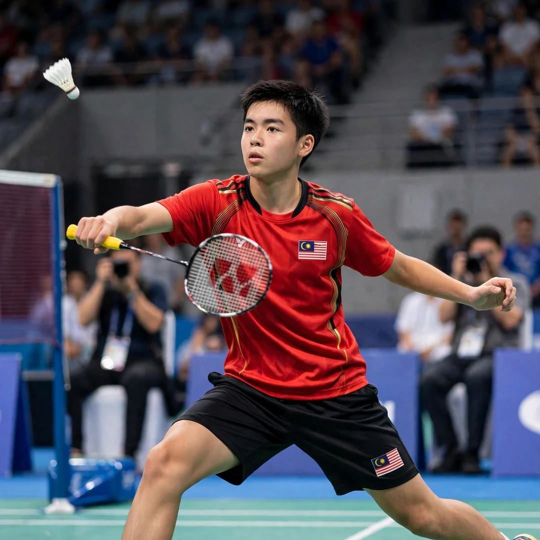 Cheam June Wei at the Youth Olympic Games 2014 A teenage Cheam June Wei playing at the 2014 Nanjing Youth Olympic Games (AI-generated)