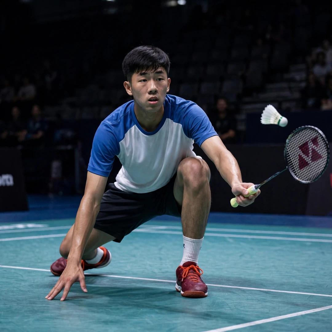 Cheng Ju-Sheng in a low defensive crouch (AI-generated) Cheng Ju-Sheng in a low defensive crouch (AI-generated)