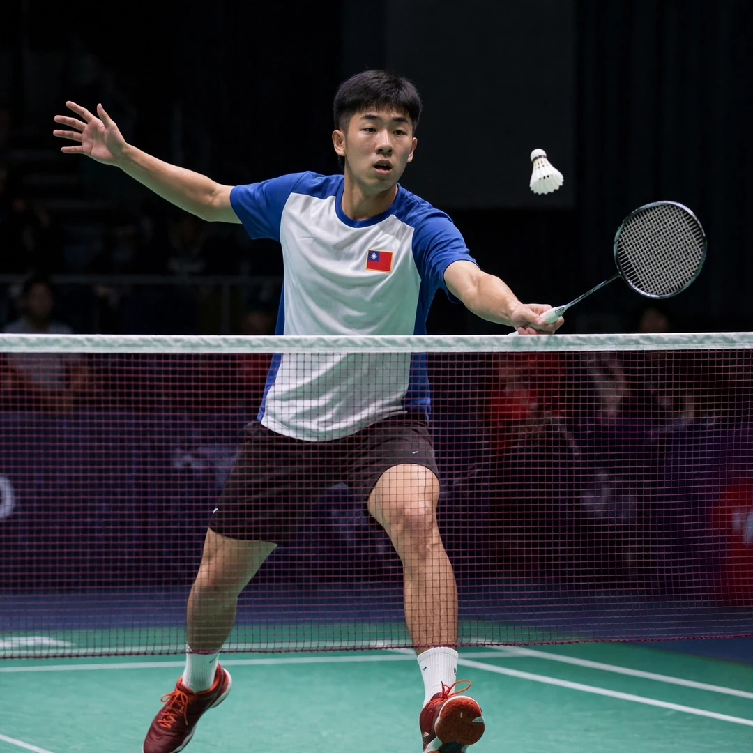 Cheng Ju-Sheng playing a tumbling net shot (AI-generated) Cheng Ju-Sheng playing a tumbling net shot (AI-generated)