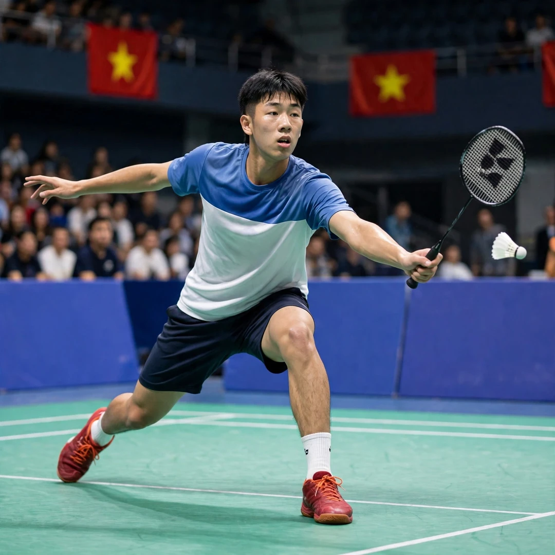 Cheng Ju-Sheng in action at the Vietnam International Challenge in Hanoi (AI-generated) Cheng Ju-Sheng in action at the Vietnam International Challenge in Hanoi (AI-generated)