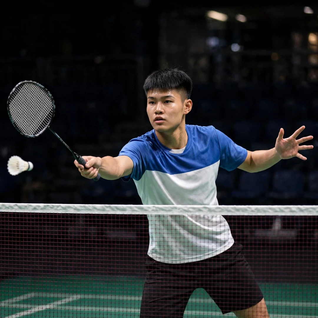 Chiang Tzu Chieh of Chinese Taipei playing a forehand net shot (AI-generated) Chiang Tzu Chieh of Chinese Taipei playing a forehand net shot (AI-generated)