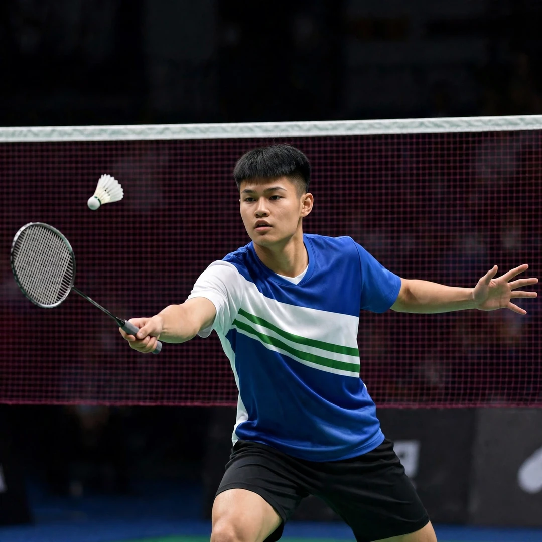 Chiang Tzu Chieh playing a tumbling net shot (AI-generated) Chiang Tzu Chieh playing a tumbling net shot (AI-generated)