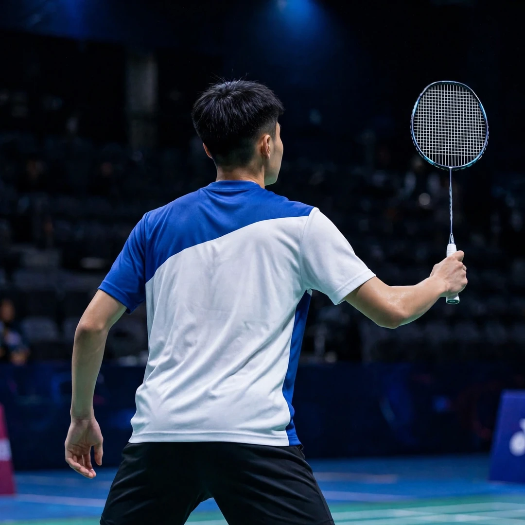 Chiang Tzu Chieh playing a forehand drive, seen from behind (AI-generated) Chiang Tzu Chieh playing a forehand drive, seen from behind (AI-generated)