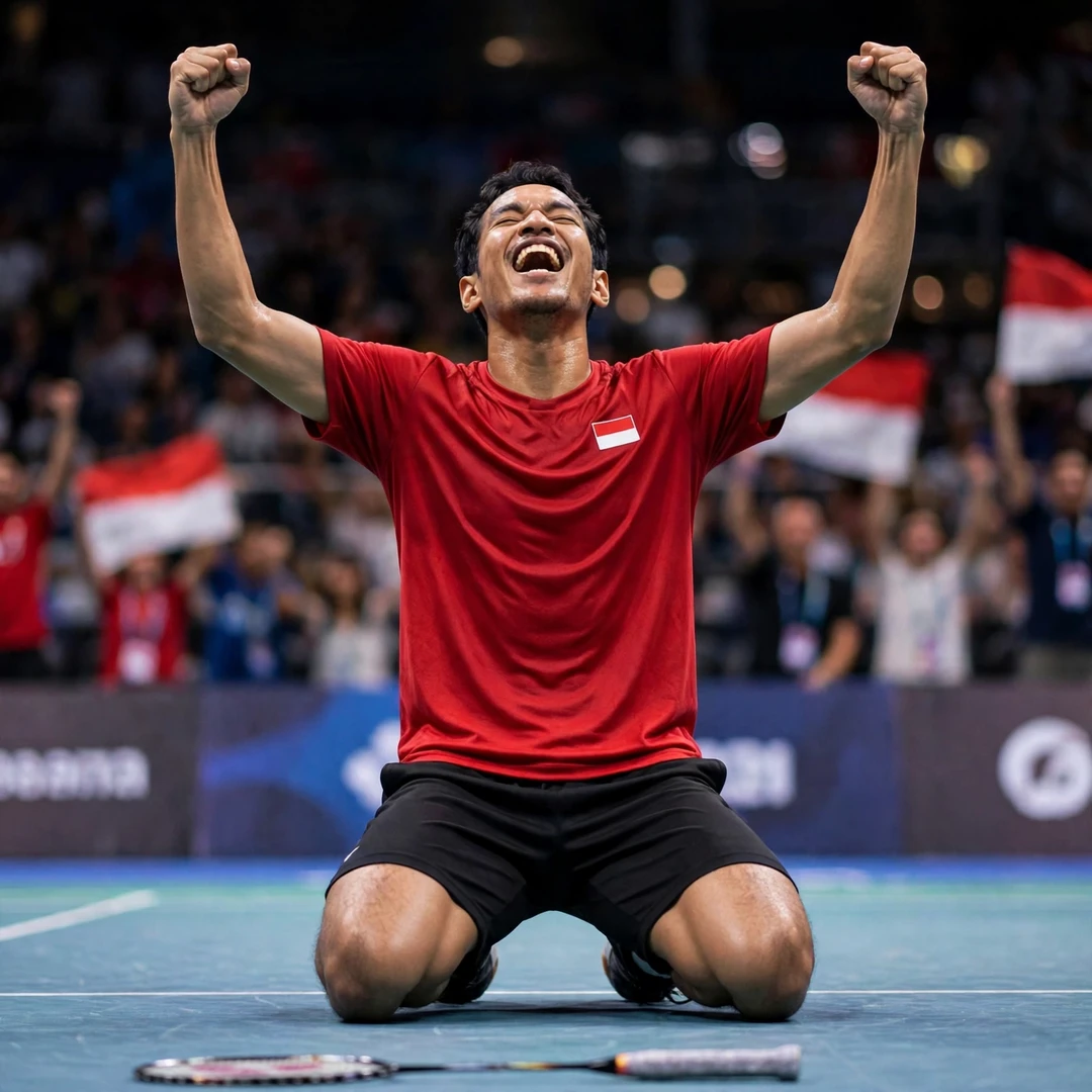 Chico Aura Dwi Wardoyo celebrating match victory (AI-generated) Chico Aura Dwi Wardoyo celebrating match victory (AI-generated)