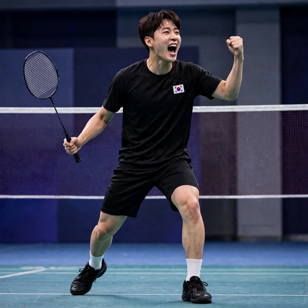 Cho Hyeon Woo celebrating his Thomas Cup victory over Lee Chia Hao (AI-generated) Cho Hyeon Woo celebrating his Thomas Cup victory over Lee Chia Hao (AI-generated)