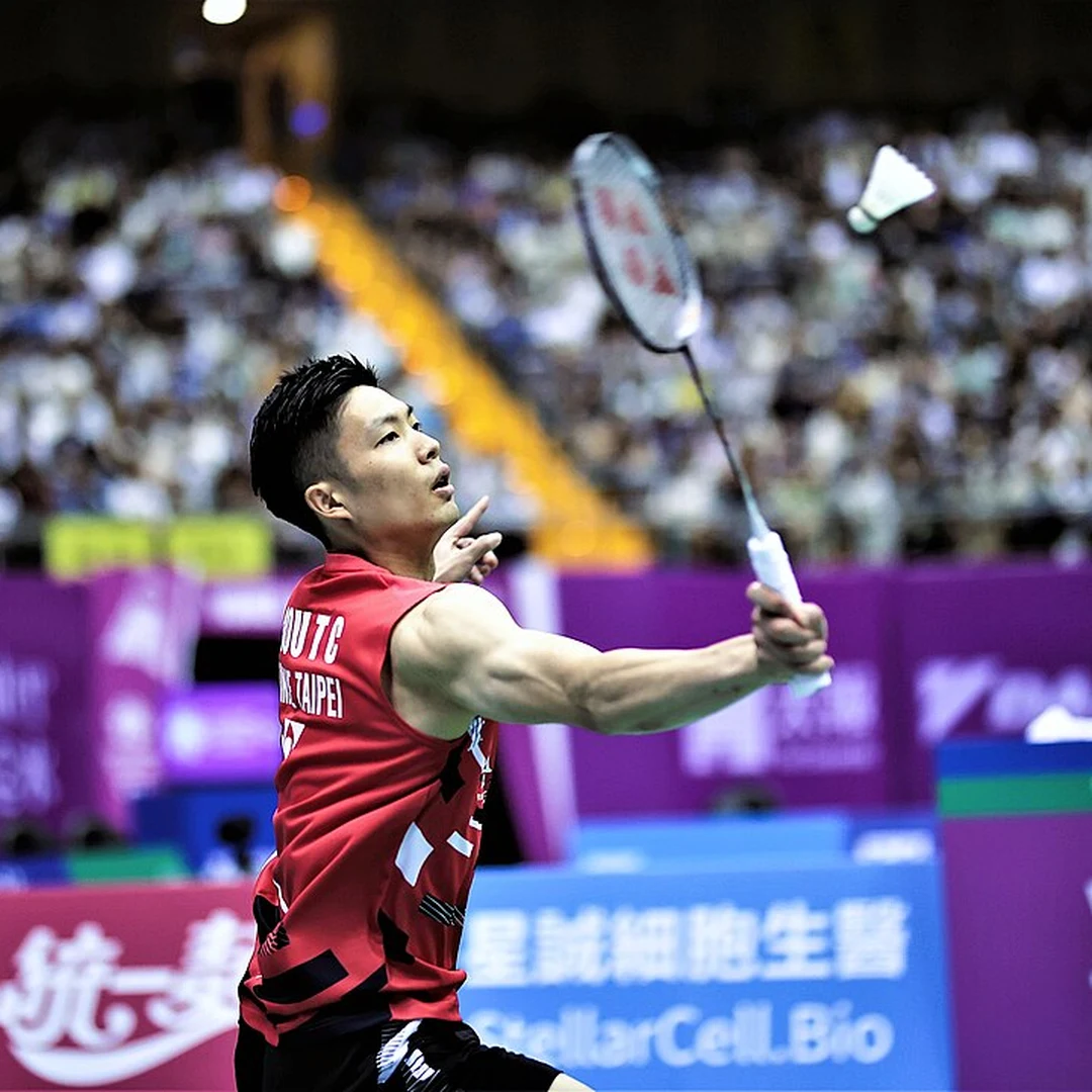 Chou Tien Chen Chinese Taipei professional badminton player men's singles world champion in action Chou Tien Chen in action (CC BY 4.0, Wikimedia Commons)