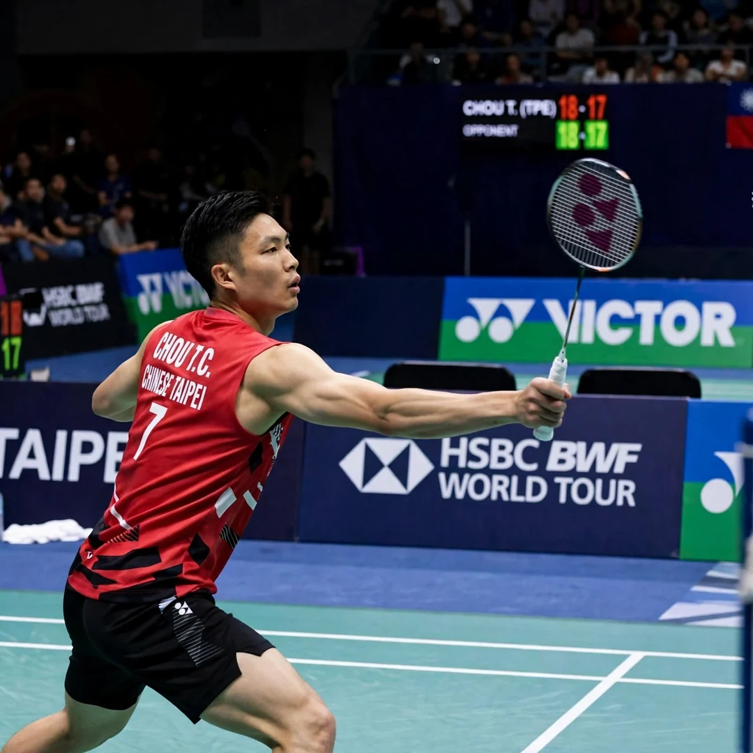 Chinese Taipei showing strong fitness and patient rally construction Chou Tien Chen patient rally play (AI-generated)