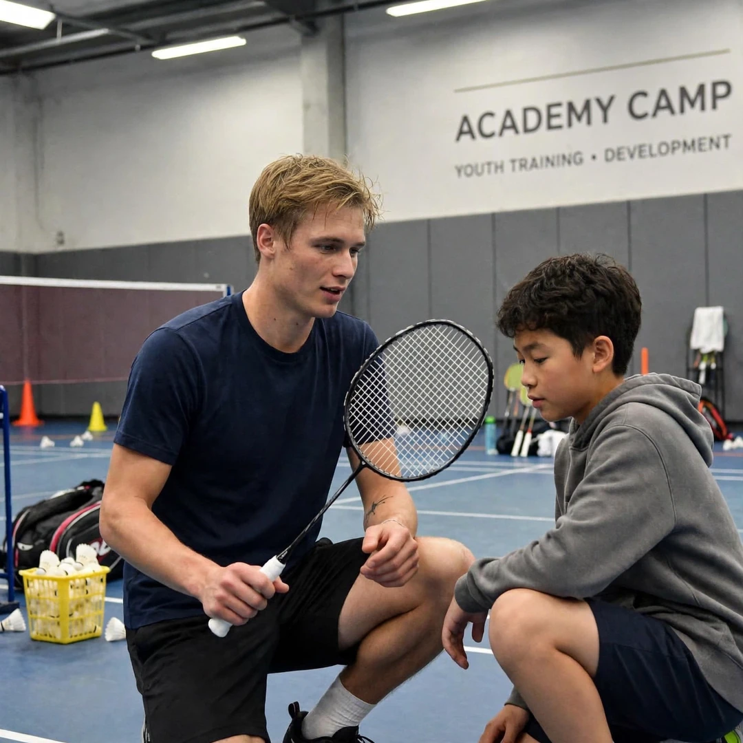 Christopher Vittoriani coaching a junior player at a badminton academy camp (AI-generated) Christopher Vittoriani coaching a junior player at a badminton academy camp (AI-generated)