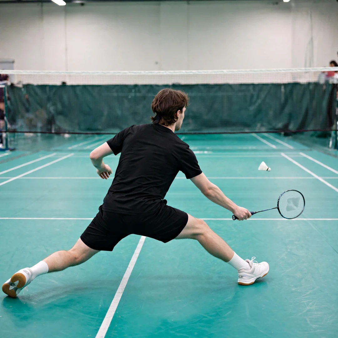Daniil Dubovenko defensive lunge Daniil Dubovenko stretched in a low defensive lunge, seen from behind (AI-generated)