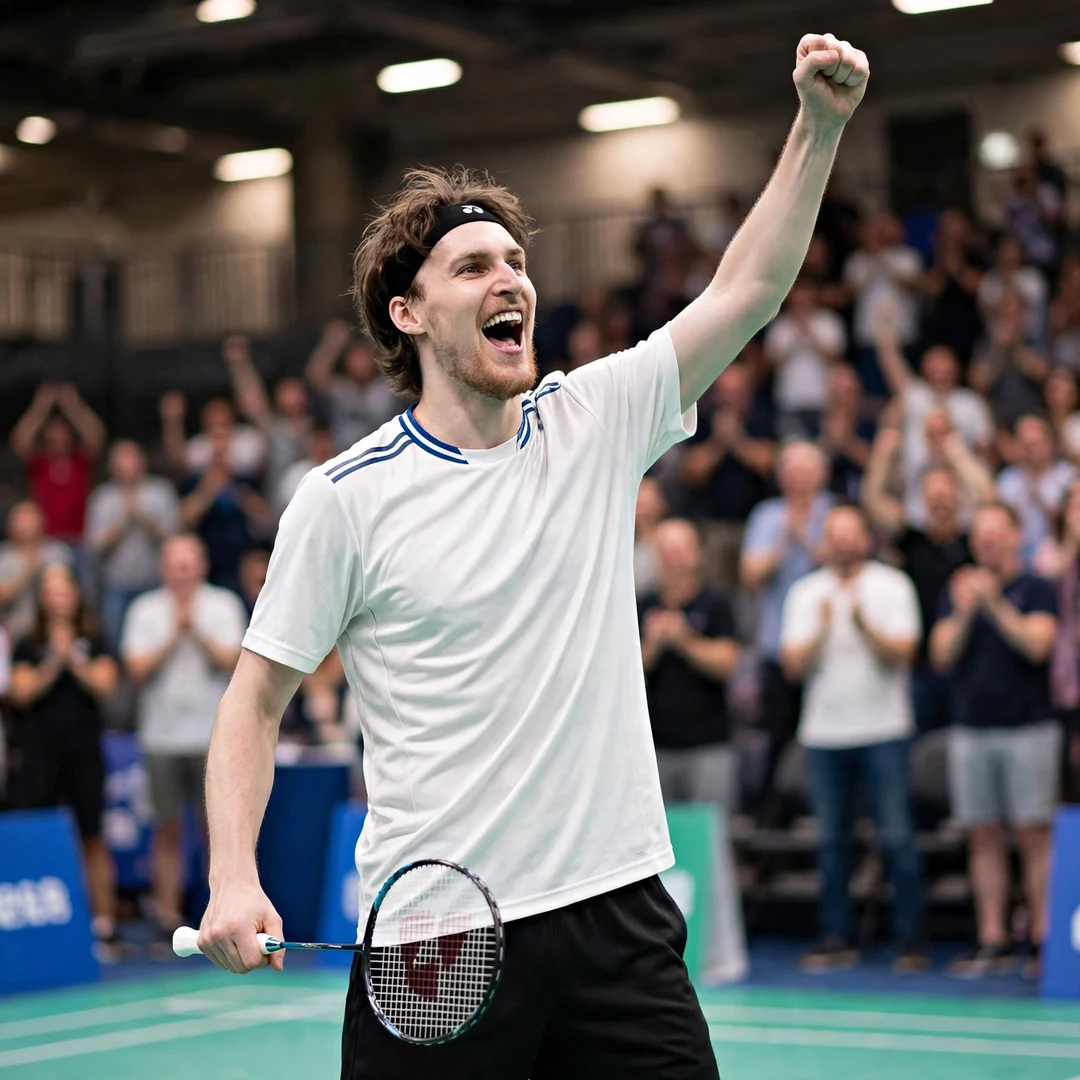 Daniil Dubovenko Denmark Challenge champion Daniil Dubovenko celebrating after winning the Denmark Challenge title (AI-generated)