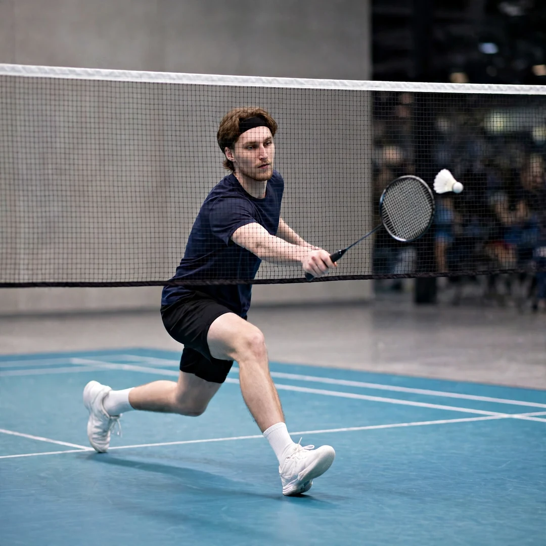 Daniil Dubovenko net play Daniil Dubovenko playing a net shot at the front of the court (AI-generated)